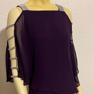 Roz & Ali drape studded sleeves blouse